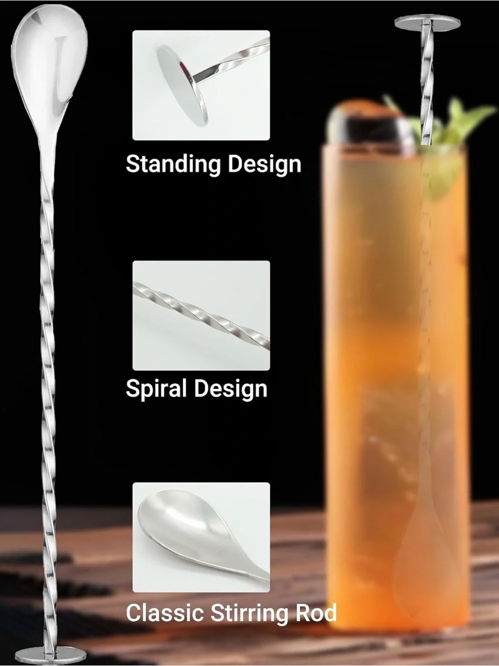 Stainless Steel 8'' Cocktail Muddler & 10'' Mixing Spoon Set
